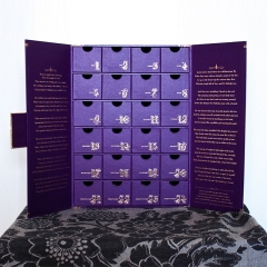 Kundenspezifischer lila Adventskalender-Karton mit 24 Schubladen